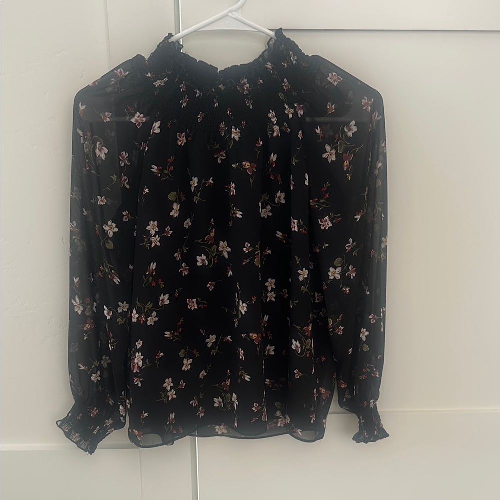 Madewell Black and White Ruffled Blouse with Bib Collar